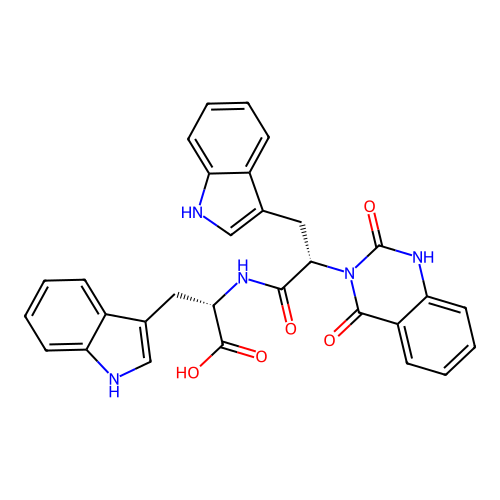 (S)-2-((S)-2-(2,4-dioxo-1,2-dihydroquinazolin-3(4H)-yl)-3-(1H-indol-3-yl)propanamido)-3-(1H-indol-3-yl)propanoic acid structure