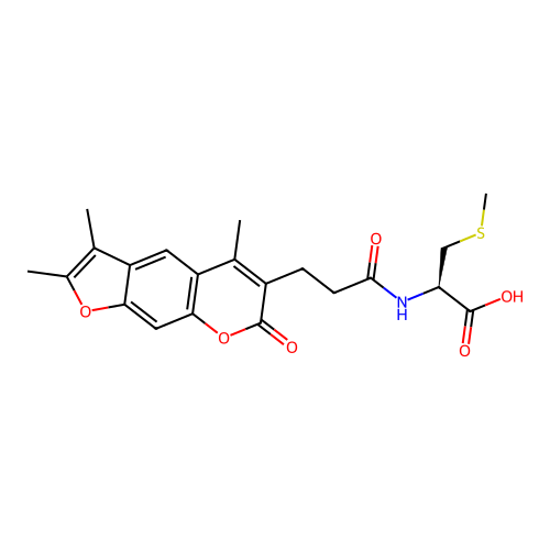 (R)-3-(methylthio)-2-(3-(2,3,5-trimethyl-7-oxo-7H-furo[3,2-g]chromen-6-yl)propanamido)propanoic acid structure