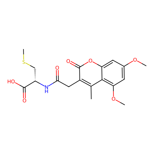 (R)-2-(2-(5,7-dimethoxy-4-methyl-2-oxo-2H-chromen-3-yl)acetamido)-3-(methylthio)propanoic acid structure