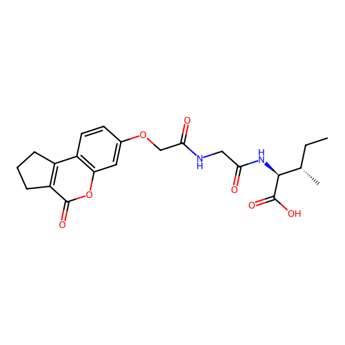 (2S,3S)-3-methyl-2-(2-(2-((4-oxo-1,2,3,4-tetrahydrocyclopenta[c]chromen-7-yl)oxy)acetamido)acetamido)pentanoic acid structure
