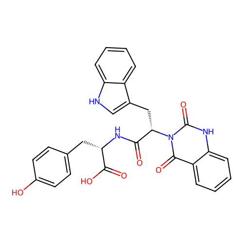 (S)-2-((S)-2-(2,4-dioxo-1,2-dihydroquinazolin-3(4H)-yl)-3-(1H-indol-3-yl)propanamido)-3-(4-hydroxyphenyl)propanoic acid structure