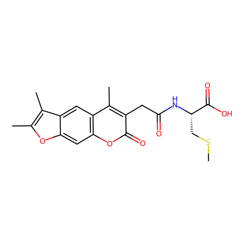 S-methyl-N-[(2,3,5-trimethyl-7-oxo-7H-furo[3,2-g]chromen-6-yl)acetyl]-L-cysteine structure