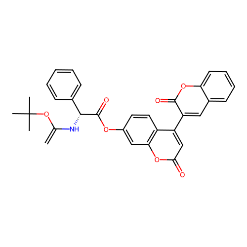 (R)-2,2'-dioxo-2H,2'H-[3,4'-bichromen]-7'-yl 2-((1-(tert-butoxy)vinyl)amino)-2-phenylacetate structure