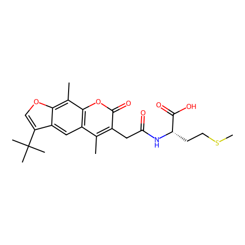 (S)-2-(2-(3-(tert-butyl)-5,9-dimethyl-7-oxo-7H-furo[3,2-g]chromen-6-yl)acetamido)-4-(methylthio)butanoic acid structure