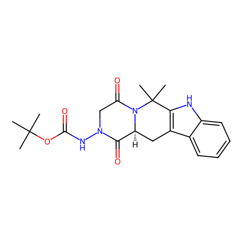 (S)-tert-butyl (6,6-dimethyl-1,4-dioxo-3,4,12,12a-tetrahydropyrazino[1',2':1,6]pyrido[3,4-b]indol-2(1H,6H,7H)-yl)carbamate structure