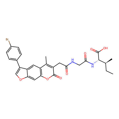 (2S,3S)-2-(2-(2-(3-(4-bromophenyl)-5-methyl-7-oxo-7H-furo[3,2-g]chromen-6-yl)acetamido)acetamido)-3-methylpentanoic acid structure