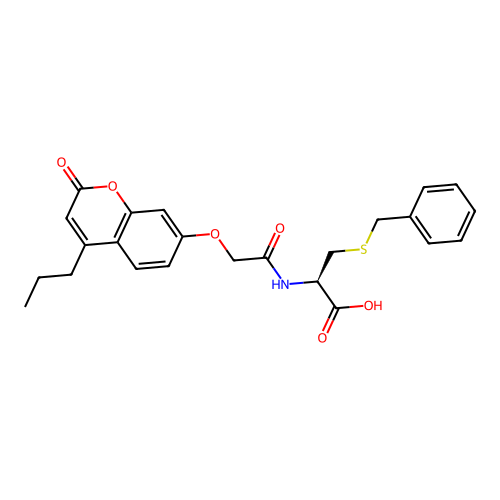 (R)-3-(benzylthio)-2-(2-((2-oxo-4-propyl-2H-chromen-7-yl)oxy)acetamido)propanoic acid structure