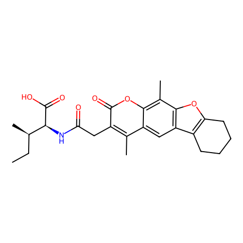 (2S,3R)-2-(2-(4,11-dimethyl-2-oxo-6,7,8,9-tetrahydro-2H-benzofuro[3,2-g]chromen-3-yl)acetamido)-3-methylpentanoic acid structure