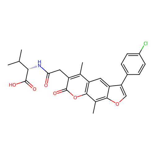 N-{[3-(4-chlorophenyl)-5,9-dimethyl-7-oxo-7H-furo[3,2-g]chromen-6-yl]acetyl}-L-valine structure