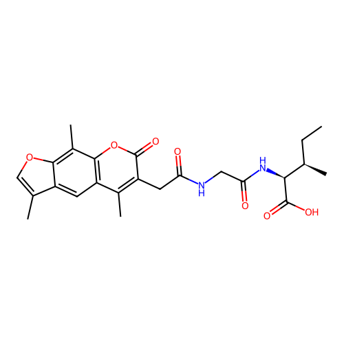 N-[(3,5,9-trimethyl-7-oxo-7H-furo[3,2-g]chromen-6-yl)acetyl]glycyl-L-isoleucine structure