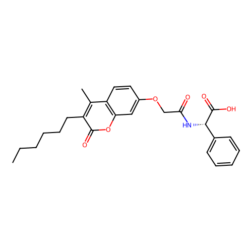 (S)-2-(2-((3-hexyl-4-methyl-2-oxo-2H-chromen-7-yl)oxy)acetamido)-2-phenylacetic acid structure