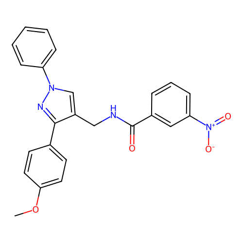 N-[[3-(4-methoxyphenyl)-1-phenylpyrazol-4-yl]methyl]-3-nitrobenzamide structure