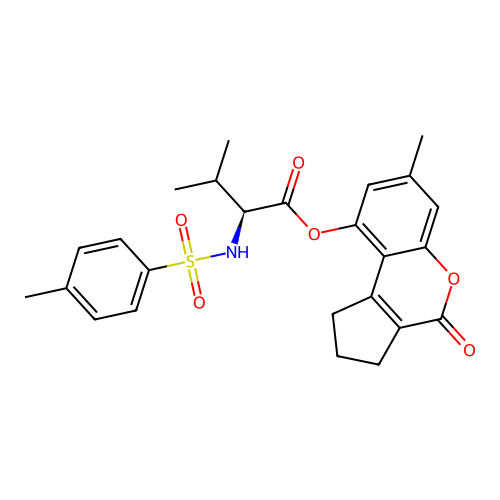 (S)-7-methyl-4-oxo-1,2,3,4-tetrahydrocyclopenta[c]chromen-9-yl 3-methyl-2-(4-methylphenylsulfonamido)butanoate structure