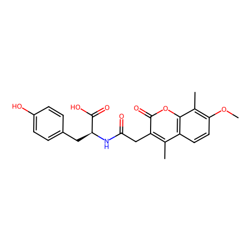 (S)-3-(4-hydroxyphenyl)-2-(2-(7-methoxy-4,8-dimethyl-2-oxo-2H-chromen-3-yl)acetamido)propanoic acid structure