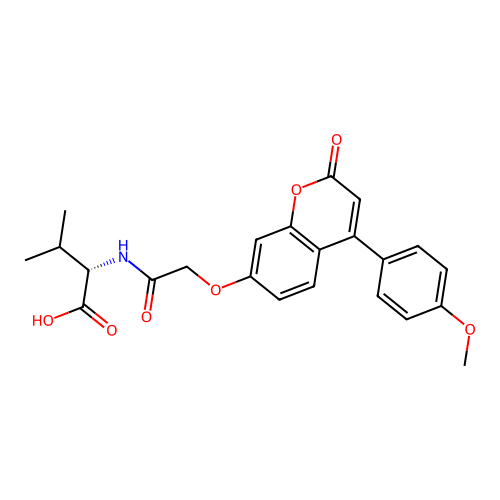 (S)-2-(2-((4-(4-methoxyphenyl)-2-oxo-2H-chromen-7-yl)oxy)acetamido)-3-methylbutanoic acid structure