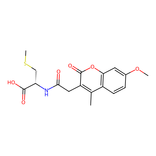 (R)-2-(2-(7-methoxy-4-methyl-2-oxo-2H-chromen-3-yl)acetamido)-3-(methylthio)propanoic acid structure