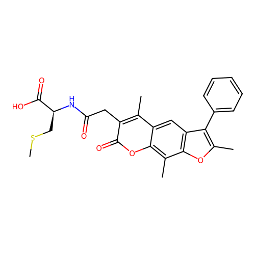 (R)-3-(methylthio)-2-(2-(2,5,9-trimethyl-7-oxo-3-phenyl-7H-furo[3,2-g]chromen-6-yl)acetamido)propanoic acid structure
