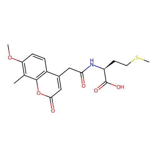 (S)-2-(2-(7-methoxy-8-methyl-2-oxo-2H-chromen-4-yl)acetamido)-4-(methylthio)butanoic acid structure