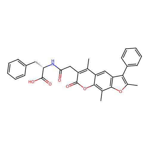 (S)-3-phenyl-2-(2-(2,5,9-trimethyl-7-oxo-3-phenyl-7H-furo[3,2-g]chromen-6-yl)acetamido)propanoic acid structure
