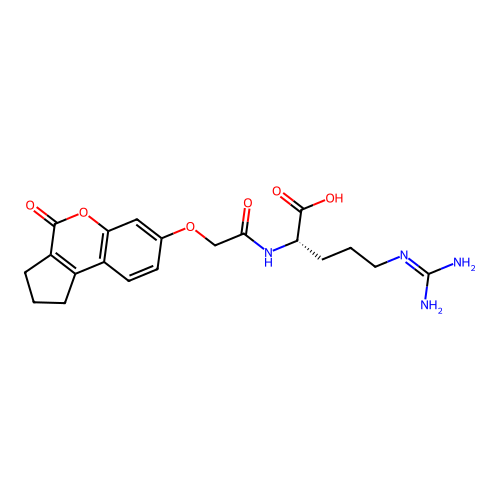 (S)-5-guanidino-2-(2-((4-oxo-1,2,3,4-tetrahydrocyclopenta[c]chromen-7-yl)oxy)acetamido)pentanoic acid structure