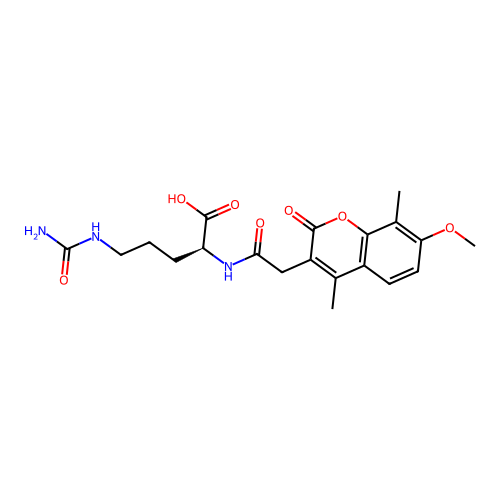 (S)-2-(2-(7-methoxy-4,8-dimethyl-2-oxo-2H-chromen-3-yl)acetamido)-5-ureidopentanoic acid structure