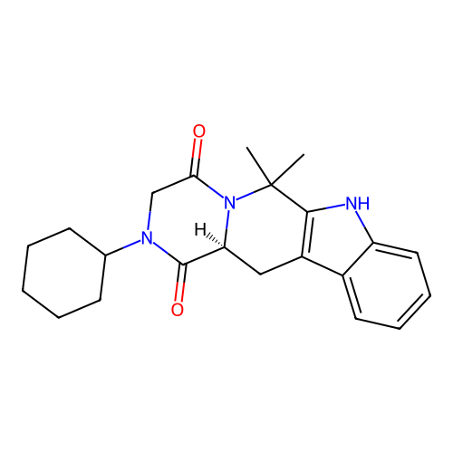 (12aS)-2-cyclohexyl-6,6-dimethyl-2,3,6,7,12,12a-hexahydropyrazino[1',2':1,6]pyrido[3,4-b]indole-1,4-dione structure