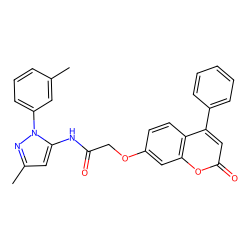 N-(3-methyl-1-(m-tolyl)-1H-pyrazol-5-yl)-2-((2-oxo-4-phenyl-2H-chromen-7-yl)oxy)acetamide structure