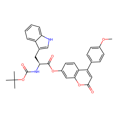 (S)-4-(4-methoxyphenyl)-2-oxo-2H-chromen-7-yl 2-((tert-butoxycarbonyl)amino)-3-(1H-indol-3-yl)propanoate structure