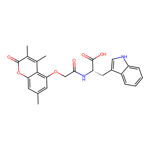 N-{[(3,4,7-trimethyl-2-oxo-2H-chromen-5-yl)oxy]acetyl}-L-tryptophan structure
