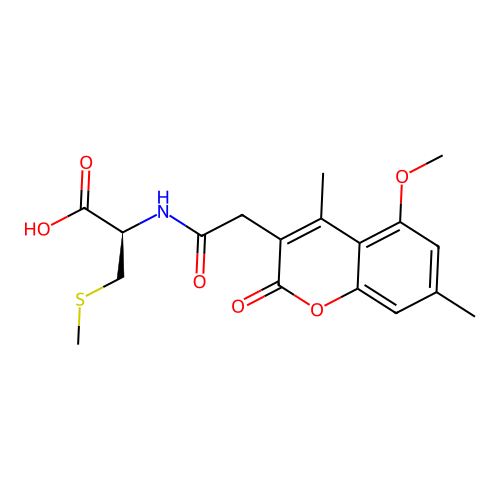 (R)-2-(2-(5-methoxy-4,7-dimethyl-2-oxo-2H-chromen-3-yl)acetamido)-3-(methylthio)propanoic acid structure