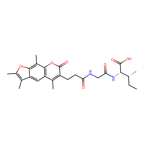 (2S,3R)-3-methyl-2-(2-(3-(2,3,5,9-tetramethyl-7-oxo-7H-furo[3,2-g]chromen-6-yl)propanamido)acetamido)pentanoic acid structure