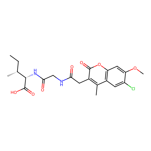 N-[(6-chloro-7-methoxy-4-methyl-2-oxo-2H-chromen-3-yl)acetyl]glycyl-L-isoleucine structure