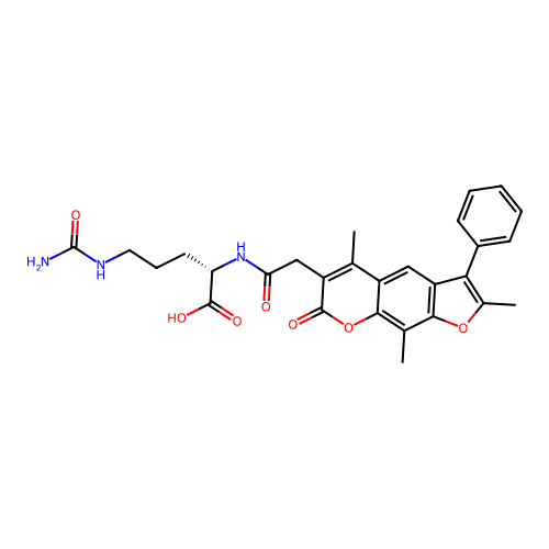 (S)-2-(2-(2,5,9-trimethyl-7-oxo-3-phenyl-7H-furo[3,2-g]chromen-6-yl)acetamido)-5-ureidopentanoic acid structure