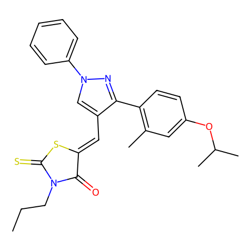 (5Z)-5-({3-[2-methyl-4-(propan-2-yloxy)phenyl]-1-phenyl-1H-pyrazol-4-yl}methylidene)-3-propyl-2-thioxo-1,3-thiazolidin-4-one structure