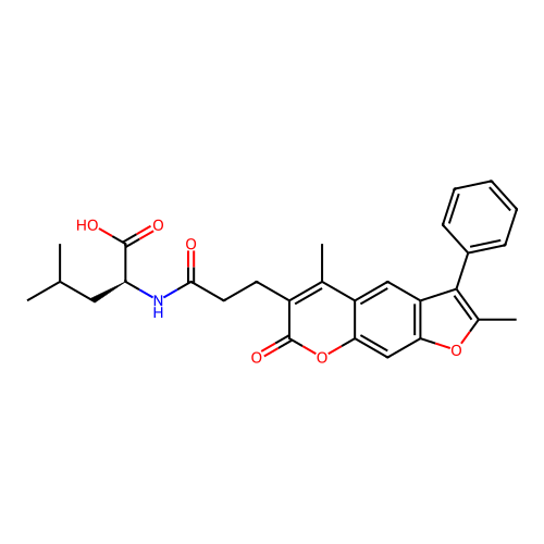 (S)-2-(3-(2,5-dimethyl-7-oxo-3-phenyl-7H-furo[3,2-g]chromen-6-yl)propanamido)-4-methylpentanoic acid structure