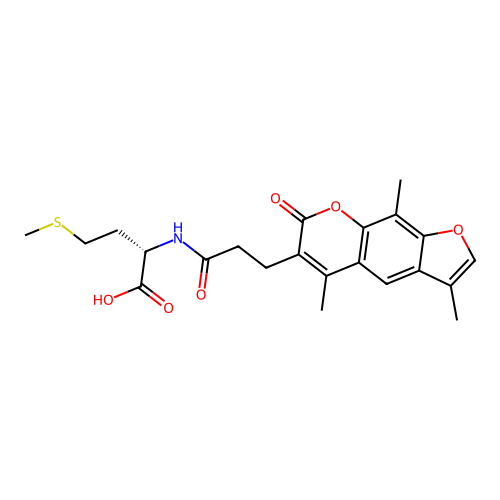 (S)-4-(methylthio)-2-(3-(3,5,9-trimethyl-7-oxo-7H-furo[3,2-g]chromen-6-yl)propanamido)butanoic acid structure