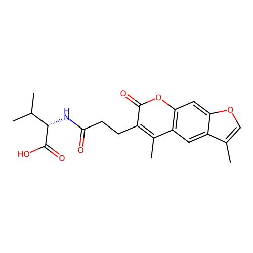 (S)-2-(3-(3,5-dimethyl-7-oxo-7H-furo[3,2-g]chromen-6-yl)propanamido)-3-methylbutanoic acid structure
