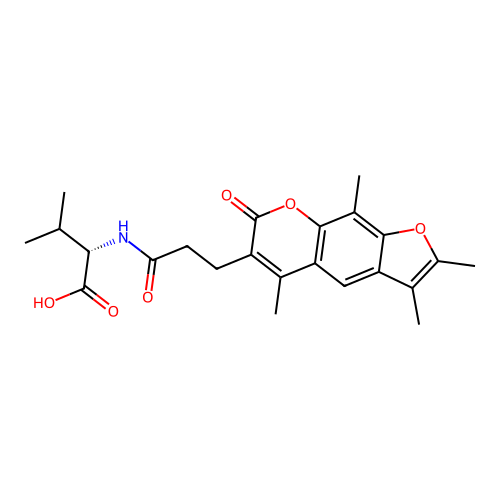 (S)-3-methyl-2-(3-(2,3,5,9-tetramethyl-7-oxo-7H-furo[3,2-g]chromen-6-yl)propanamido)butanoic acid structure
