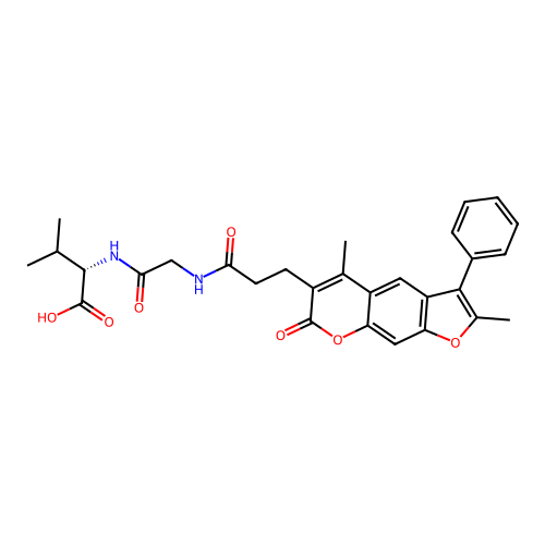 (S)-2-(2-(3-(2,5-dimethyl-7-oxo-3-phenyl-7H-furo[3,2-g]chromen-6-yl)propanamido)acetamido)-3-methylbutanoic acid structure