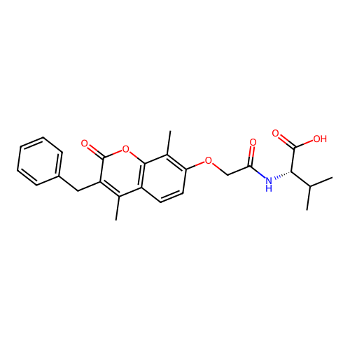 (S)-2-(2-((3-benzyl-4,8-dimethyl-2-oxo-2H-chromen-7-yl)oxy)acetamido)-3-methylbutanoic acid structure