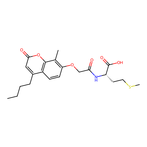 N-{[(4-butyl-8-methyl-2-oxo-2H-chromen-7-yl)oxy]acetyl}-L-methionine structure