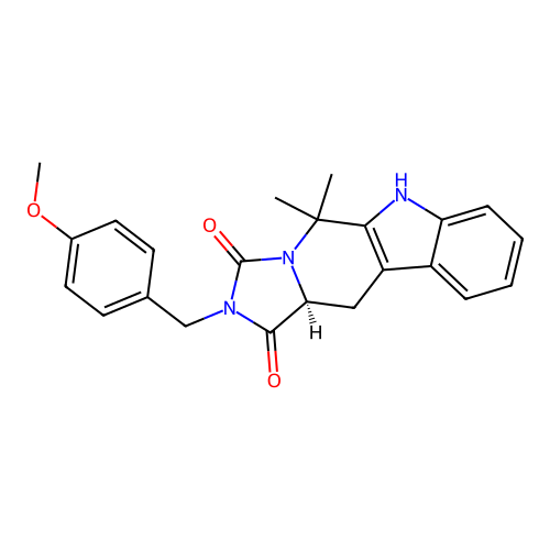 (11aS)-2-(4-methoxybenzyl)-5,5-dimethyl-5,6,11,11a-tetrahydro-1H-imidazo[1',5':1,6]pyrido[3,4-b]indole-1,3(2H)-dione structure