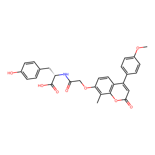 (S)-3-(4-hydroxyphenyl)-2-(2-((4-(4-methoxyphenyl)-8-methyl-2-oxo-2H-chromen-7-yl)oxy)acetamido)propanoic acid structure