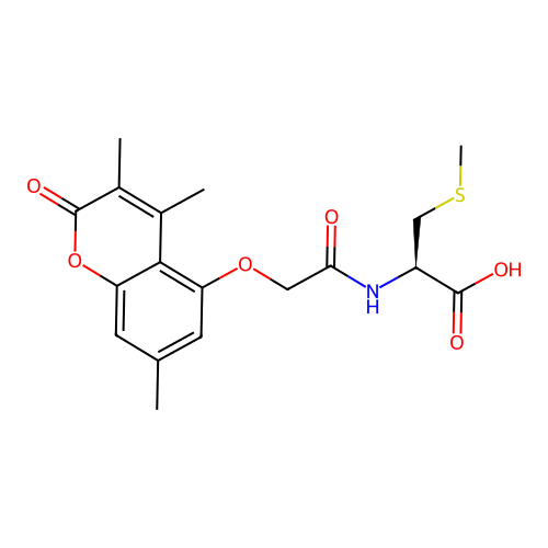 (R)-3-(methylthio)-2-(2-((3,4,7-trimethyl-2-oxo-2H-chromen-5-yl)oxy)acetamido)propanoic acid structure