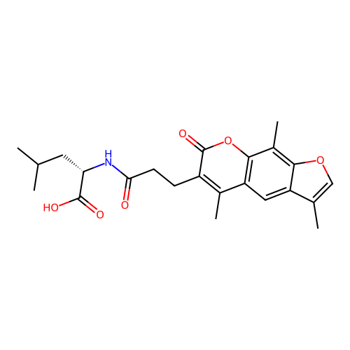 (S)-4-methyl-2-(3-(3,5,9-trimethyl-7-oxo-7H-furo[3,2-g]chromen-6-yl)propanamido)pentanoic acid structure