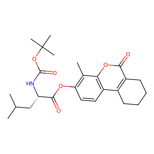(4-methyl-6-oxo-7,8,9,10-tetrahydrobenzo[c]chromen-3-yl) (2S)-4-methyl-2-[(2-methylpropan-2-yl)oxycarbonylamino]pentanoate structure