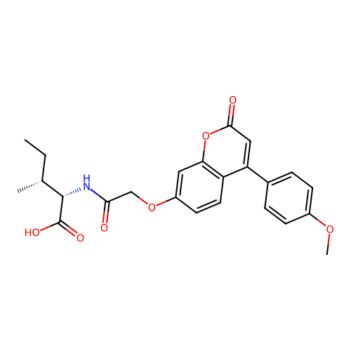 (2S,3R)-2-(2-((4-(4-methoxyphenyl)-2-oxo-2H-chromen-7-yl)oxy)acetamido)-3-methylpentanoic acid structure