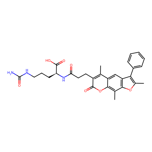 (S)-2-(3-(2,5,9-trimethyl-7-oxo-3-phenyl-7H-furo[3,2-g]chromen-6-yl)propanamido)-5-ureidopentanoic acid structure