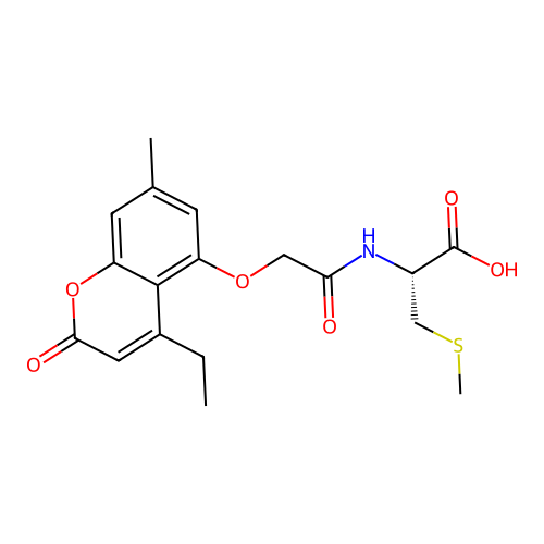 (R)-2-(2-((4-ethyl-7-methyl-2-oxo-2H-chromen-5-yl)oxy)acetamido)-3-(methylthio)propanoic acid structure