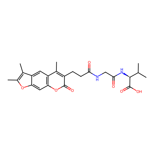 (S)-3-methyl-2-(2-(3-(2,3,5-trimethyl-7-oxo-7H-furo[3,2-g]chromen-6-yl)propanamido)acetamido)butanoic acid structure
